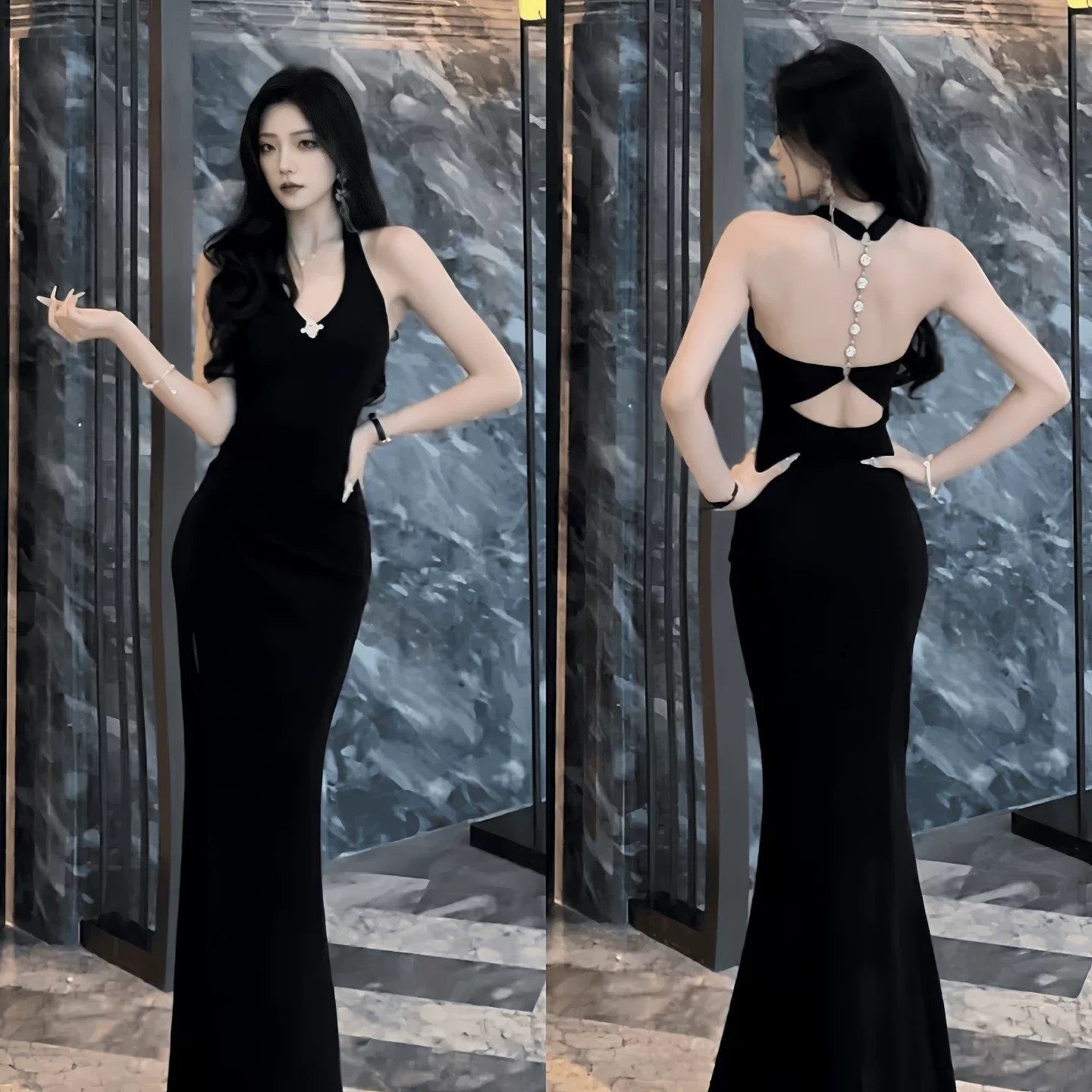 Simple Mermaid Halter Grape Slit Satin Date Floor Length Night Evening Outfit Formal Prom Dresses RB5620