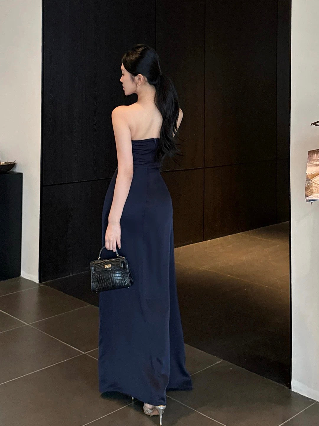 Sexy Mermaid Strapless Navy Blue With Slit Cruise Ship Formal Night Evening Dresses 18th Birthday Outfit RB5621