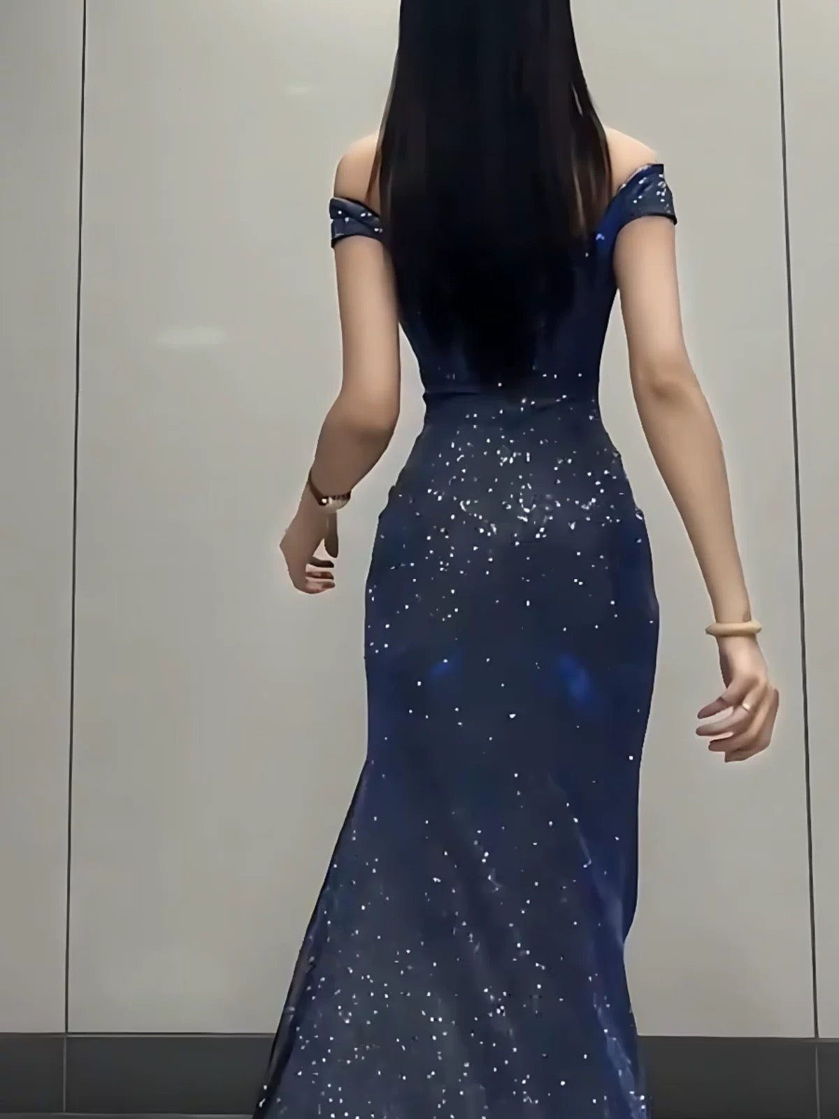 Glamorous Mermaid Off The Shoulder Navy Blue With Ruffled Long Cruise Ship Formal Night Evening Dresses 18th Birthday Outfits RB5623