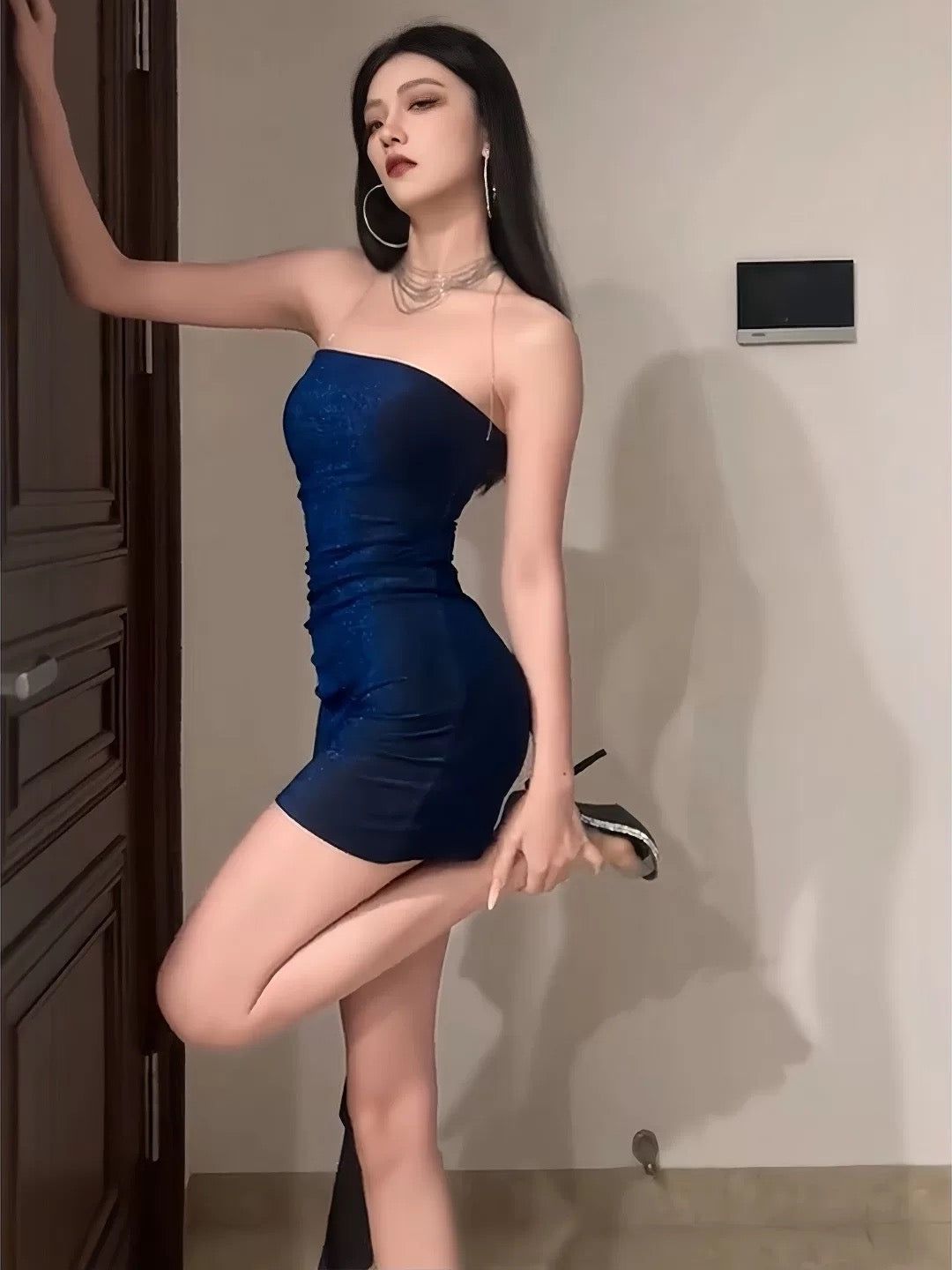 Sexy Sheath Tight Bodycon Navy Blue Strapless Short Birthday Homecoming Dresses Ideas Hoco Outfits RB5626