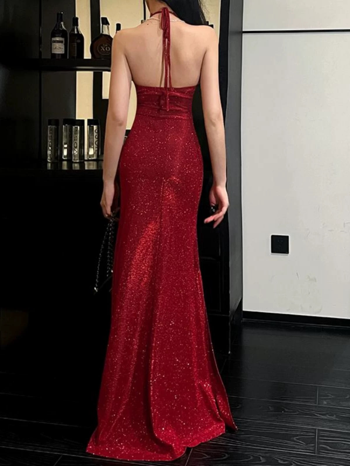 Dreamy Mermaid V Neck Halter With Ruffled Long Slit Cruise Ship Formal Night Evening Dresses 18th Birthday Outfits RB5631