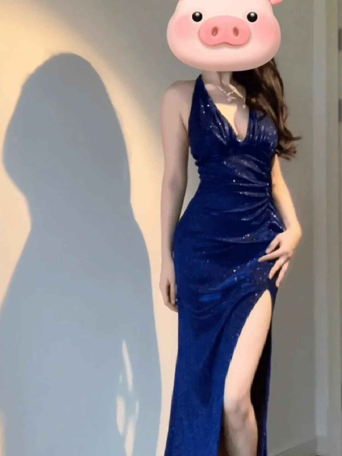 Dreamy Mermaid V Neck Halter With Ruffled Long Slit Cruise Ship Formal Night Evening Dresses 18th Birthday Outfits RB5631