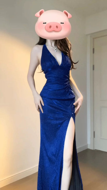 Sexy Mermaid Halter Royal Blue Cruise Ship Formal Night Evening Dresses 18th Birthday Outfit RB5632