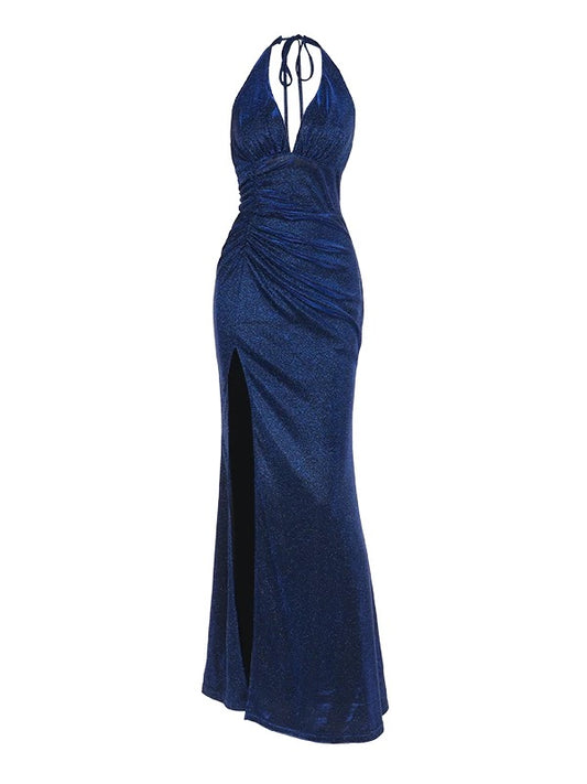 Delicate Mermaid V Neck Halter With Ruffled Long Slit Red Cruise Ship Formal Night Evening Dresses 17th Birthday Outfits RB5651