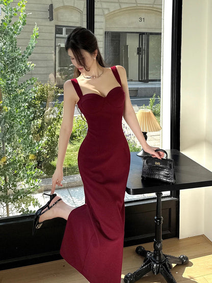 Delicate Mermaid Straps Burgundy With Slit Red Cruise Ship Formal Night Evening Dresses 17th Birthday Outfits RB5654
