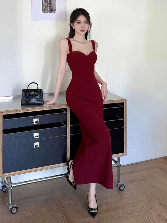 Delicate Mermaid Straps Burgundy With Slit Red Cruise Ship Formal Night Evening Dresses 17th Birthday Outfits RB5654