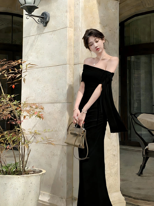 Modest Mermaid Off The Shoulder White Chiffon With Sleeves Date Floor Length Night Evening Outfit Formal Prom Dresses RB5660