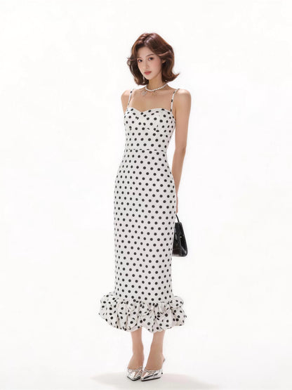 Sophisticated Mermaid Spaghetti Strap Polka Dots Date Night Outfits Formal Prom Gown Birthday Dresses RB5661