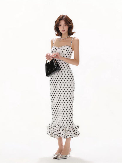 Sophisticated Mermaid Spaghetti Strap Polka Dots Date Night Outfits Formal Prom Gown Birthday Dresses RB5661