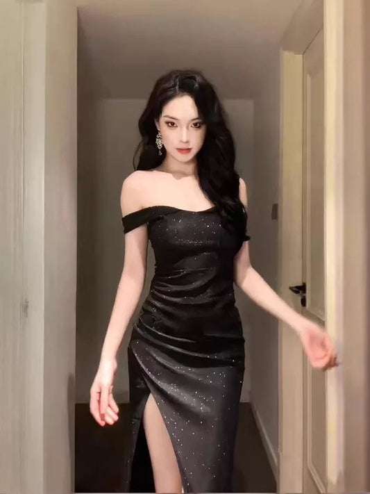 Sexy Mermaid Off The Shoulder Black Tie Dress Cruise Ship Formal Night Evening Dresses 18th Birthday Outfit RB5634