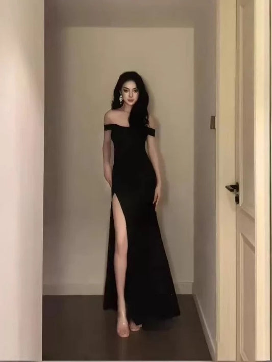Sexy Mermaid Off The Shoulder Black Tie Dress Cruise Ship Formal Night Evening Dresses 18th Birthday Outfit RB5634
