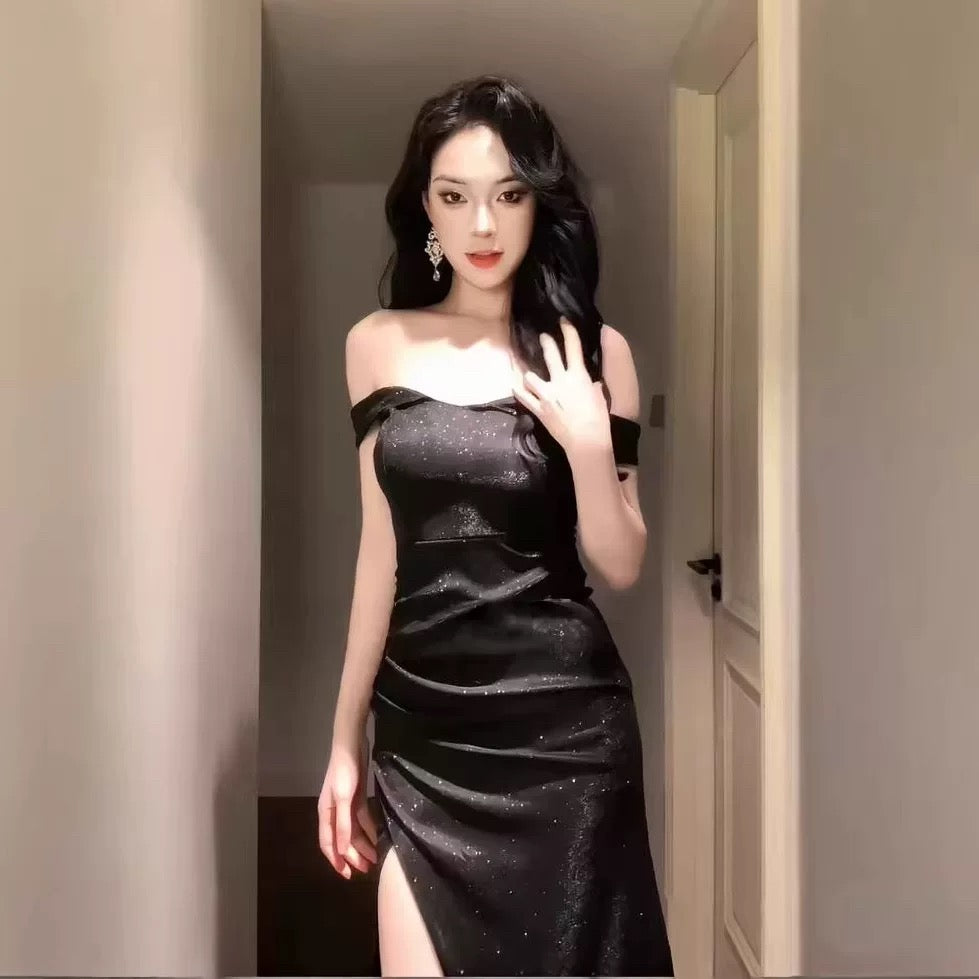 Sexy Mermaid Off The Shoulder Black Tie Dress Cruise Ship Formal Night Evening Dresses 18th Birthday Outfit RB5634