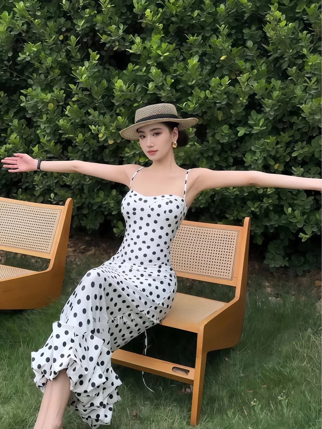 Classy Sheath Spaghetti Strap Polka Dots Date Night Outfits Floor Length Formal Prom Gown Birthday Dresses RB5644