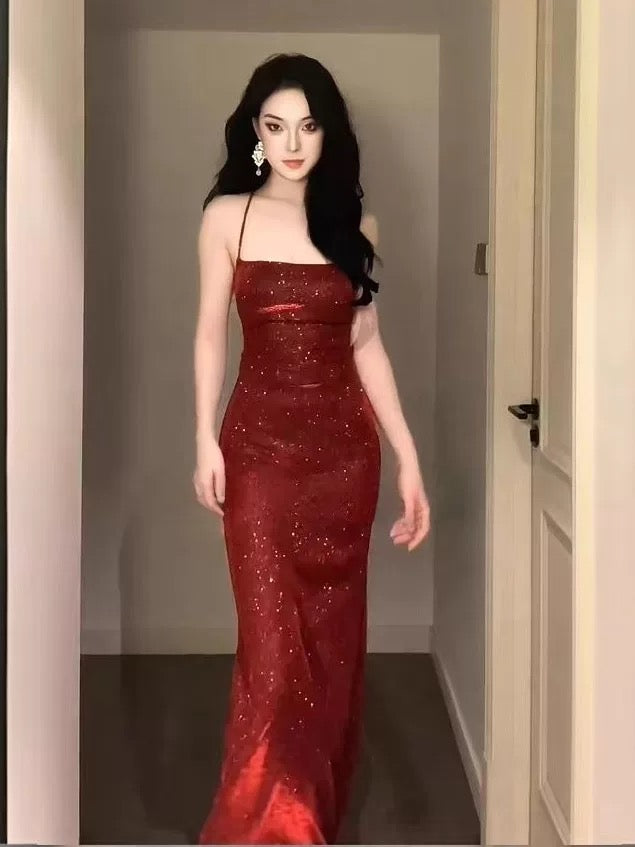 Delicate Mermaid Halter Burgundy With Ruffled Long Cruise Ship Formal Night Evening Dresses 19th Birthday Outfits RB5648