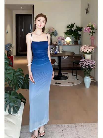 Stunning Mermaid Spaghetti Strap Burgundy Gradient Color Date With Ruffled Night Evening Outfit Formal Prom Dresses RB5470