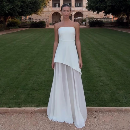 Simple A Line Strapless Black Chiffon With Ruffle Slit Date Floor Length Night 18th Birthday Outfit Formal Prom Dresses RB5492