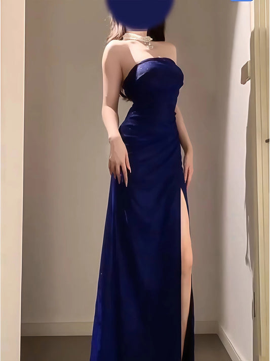 Sparkly Mermaid Strapless Royal Blue With Split Long Cruise Ship Formal Night Evening Dresses 19th Birthday Outfit RB5738