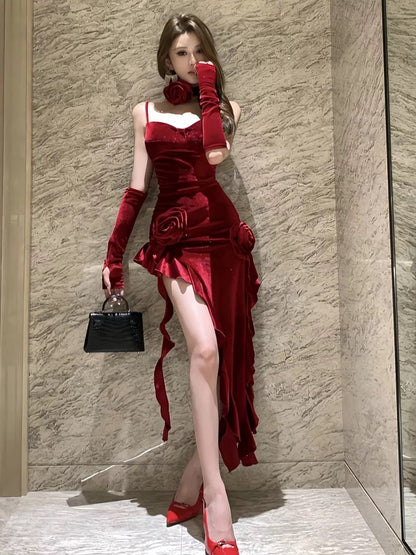 Modest Mermaid Spaghetti Strap Burgundy High Low Beach Holiday Outfits Date Night 19th Birthday Outfit Formal Dresses RB5739