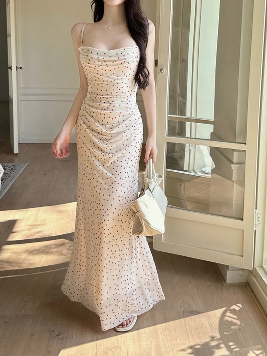 Sexy Mermaid Spaghetti Strap Polka Dots Long Cruise Ship Formal Night Evening Dresses 19th Birthday Outfit RB5758