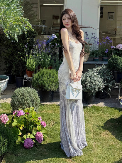 Sexy Mermaid Spaghetti Strap Floral Long Cruise Ship Formal Night Evening Dresses 19th Birthday Outfit RB5759