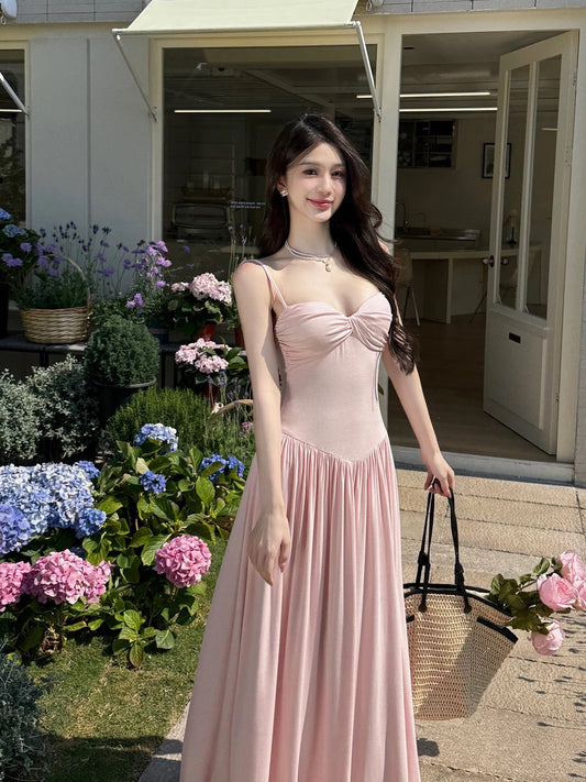 Sexy A line Spaghetti Strap Pink Floor Length Cruise Ship Formal Night Party Dresses 19th Birthday Outfit RB5763