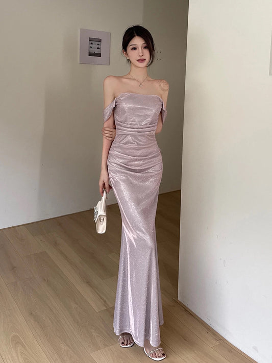 Sparkly Mermaid Off The Shoulder Pink Sequin Cruise Ship Formal Night Party Dresses 19th Birthday Outfit RB5766