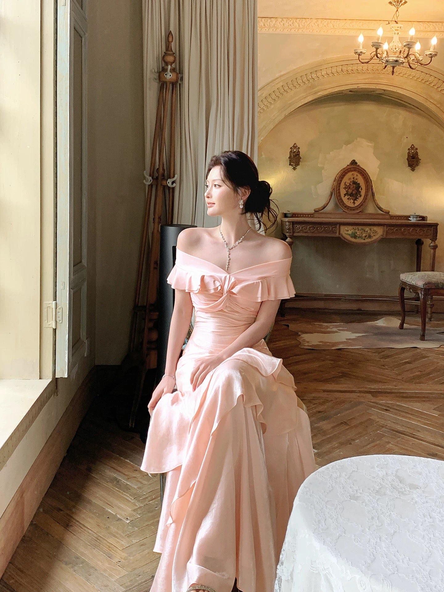 Modest Mermaid Off The Shoulder Pink Cruise Ship Formal Night Prom Gown Party Dresses 19th Birthday Outfit RB5767