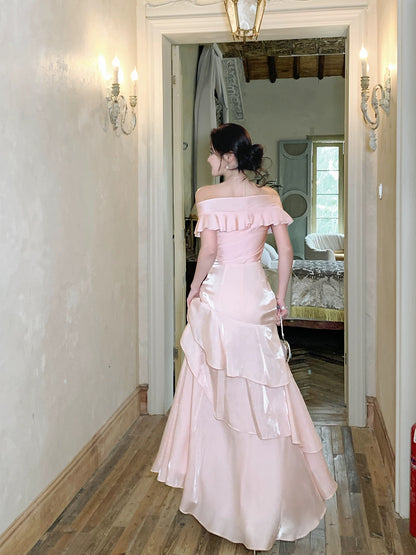 Modest Mermaid Off The Shoulder Pink Cruise Ship Formal Night Prom Gown Party Dresses 19th Birthday Outfit RB5767