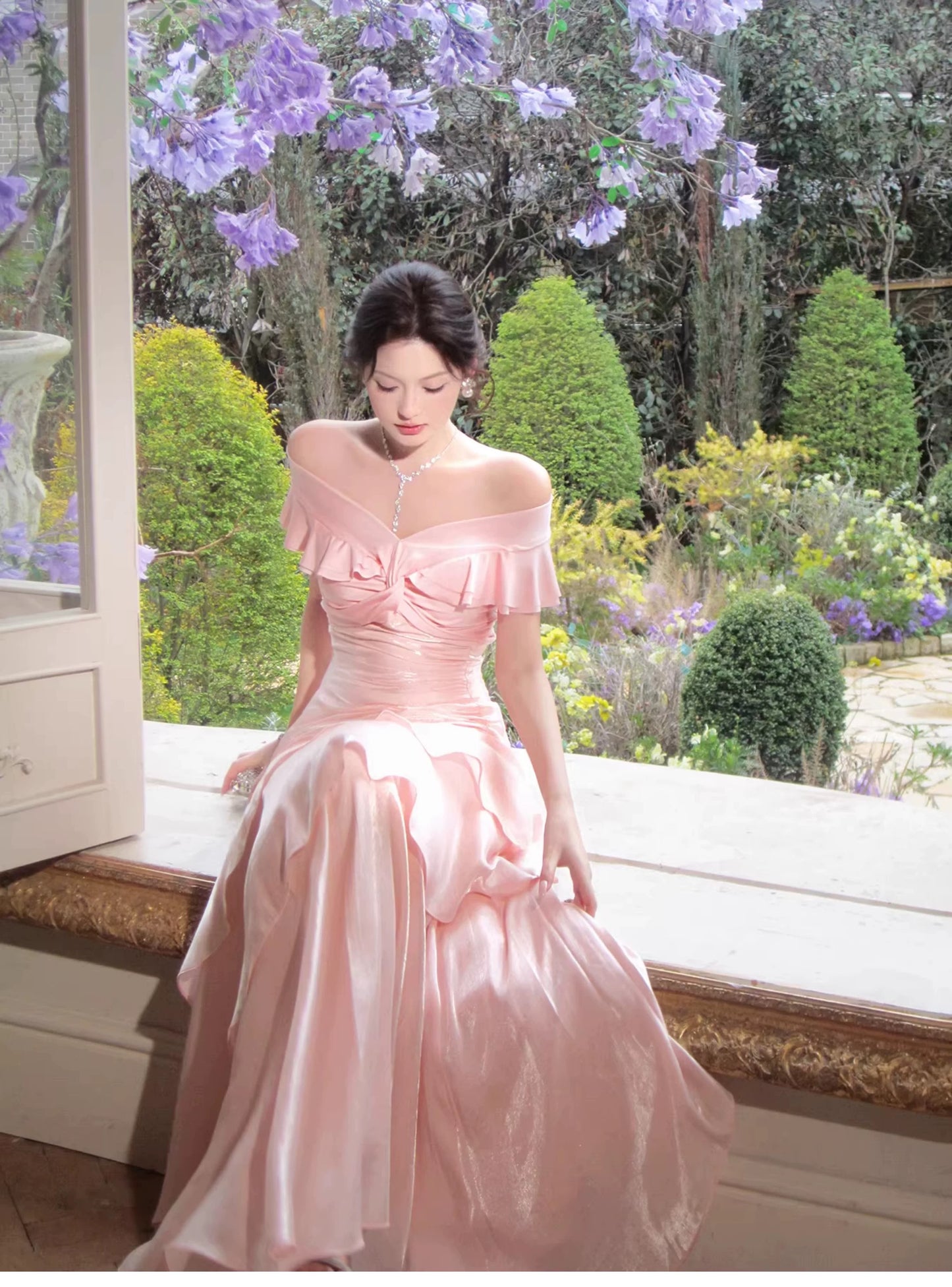 Modest Mermaid Off The Shoulder Pink Cruise Ship Formal Night Prom Gown Party Dresses 19th Birthday Outfit RB5767