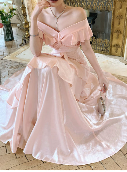 Pretty Mermaid Off The Shoulder Pink Cruise Ship Formal Night Prom Gown Party Dresses 19th Birthday Outfits RB5768