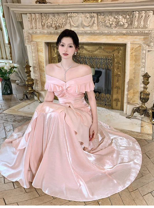 Pretty Mermaid Off The Shoulder Pink Cruise Ship Formal Night Prom Gown Party Dresses 19th Birthday Outfits RB5768