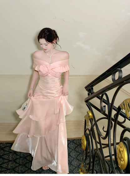 Pretty Mermaid Off The Shoulder Pink Cruise Ship Formal Night Prom Gown Party Dresses 19th Birthday Outfits RB5768