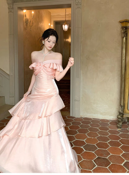 Pretty Mermaid Off The Shoulder Pink Cruise Ship Formal Night Prom Gown Party Dresses 19th Birthday Outfits RB5768