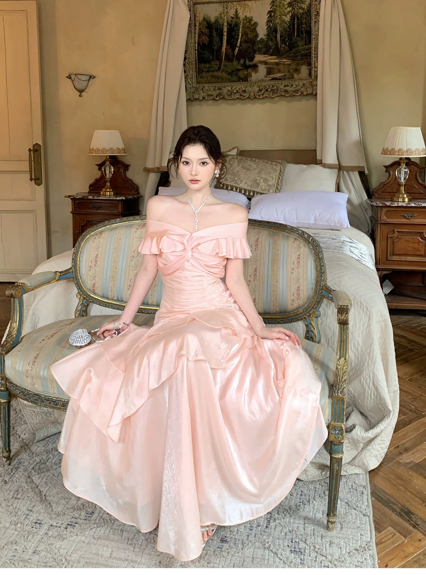 Sexy Mermaid Off The Shoulder Pink Fitted Floor Length Cruise Ship Formal Night Prom Dresses 19th Birthday Outfit RB5769
