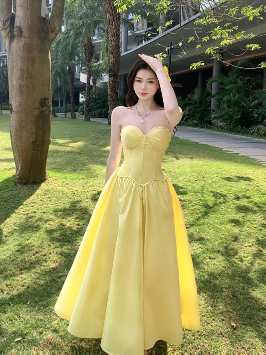 Pretty A line Sweetheart Yellow Midi Length Cruise Ship Night Prom Gown Party Dresses 19th Birthday Outfits RB5771