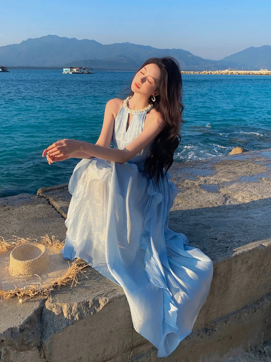 Maximalist A line Jewel Neck Chiffon Blue Cruise Ship Formal Night Evening Dresses 18th Birthday Outfit RB3852