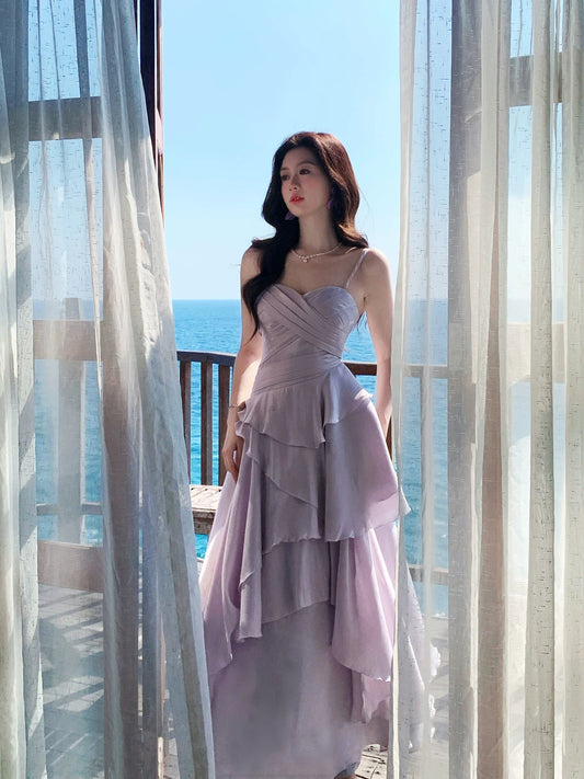 Maximalist Mermaid Spaghetti Strap Lilac Chiffon Cruise Ship Formal Night Evening Dresses 18th Birthday Outfit RB3856