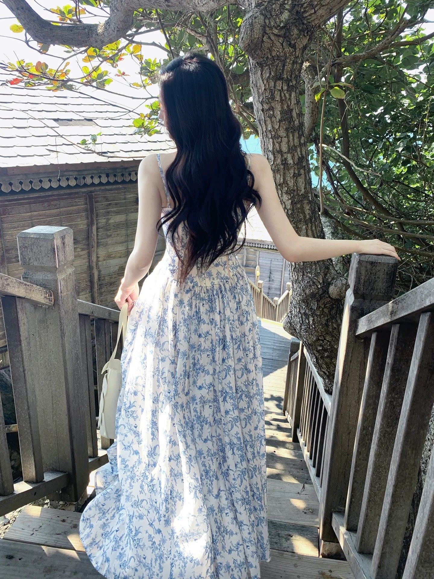 Maximalist A line Spaghetti Strap Floral Blue Chiffon Cruise Ship Formal Night Evening Dresses 18th Birthday Outfit RB3858