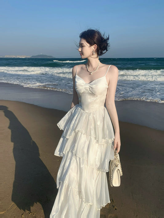 Simple A line Spaghetti Strap White Cruise Ship Formal Night Evening Dresses 20th Birthday Outfit RB3861
