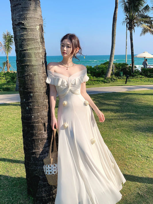 Simple Mermaid Off The Shoulder White Cruise Ship Formal Night Evening Dresses 20th Birthday Outfit RB3864