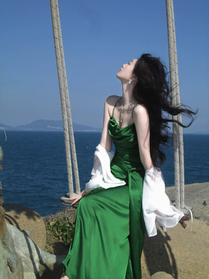 Simple A line Spaghetti Strap Dark Green Cruise Ship Formal Night Evening Dresses 20th Birthday Outfit RB3871