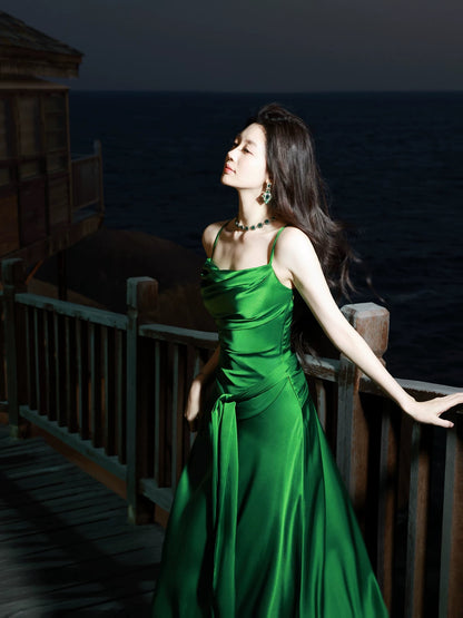 Simple A line Spaghetti Strap Dark Green Cruise Ship Formal Night Evening Dresses 20th Birthday Outfit RB3871
