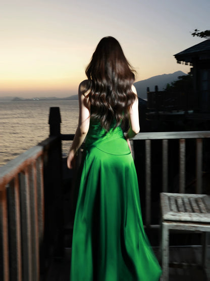 Simple A line Spaghetti Strap Dark Green Cruise Ship Formal Night Evening Dresses 20th Birthday Outfit RB3871