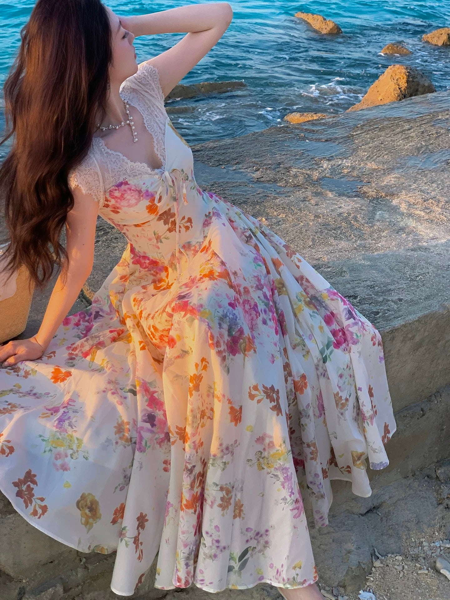 Pretty A line V Neck Pink Spring Floral Summer Event Outfits Wedding Guest Dresses RB3876