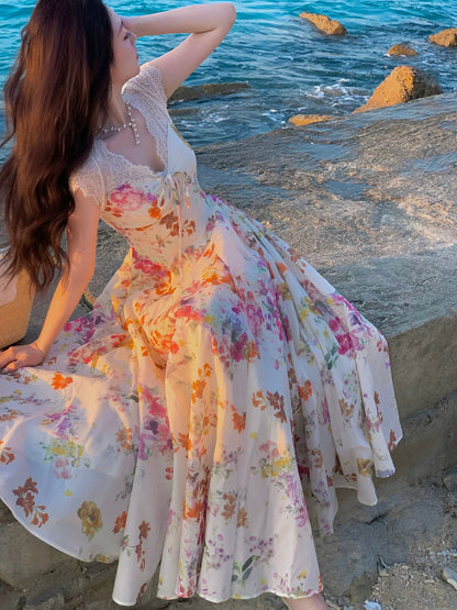 Pretty A line V Neck Pink Spring Floral Summer Event Outfits Wedding Guest Dresses RB3876
