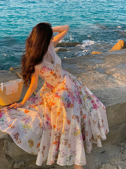 Pretty A line V Neck Pink Spring Floral Summer Event Outfits Wedding Guest Dresses RB3876