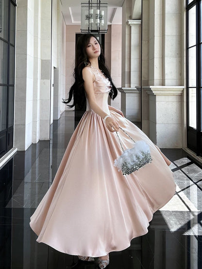 Simple A Line Spaghetti Strap Pink Satin Cruise Ship Formal Night Evening Dresses 20th Birthday Outfit RB3877