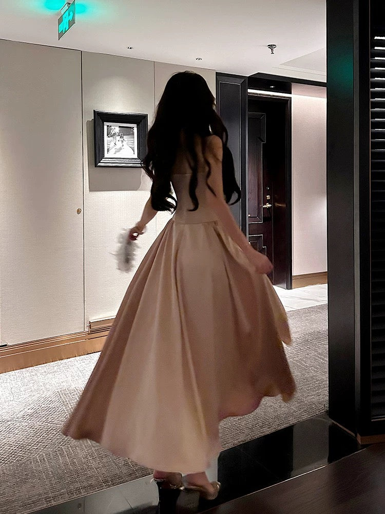 Simple A Line Spaghetti Strap Pink Satin Cruise Ship Formal Night Evening Dresses 20th Birthday Outfit RB3877