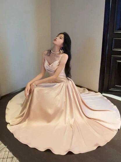 Simple A Line Spaghetti Strap Pink Satin Cruise Ship Formal Night Evening Dresses 20th Birthday Outfit RB3877