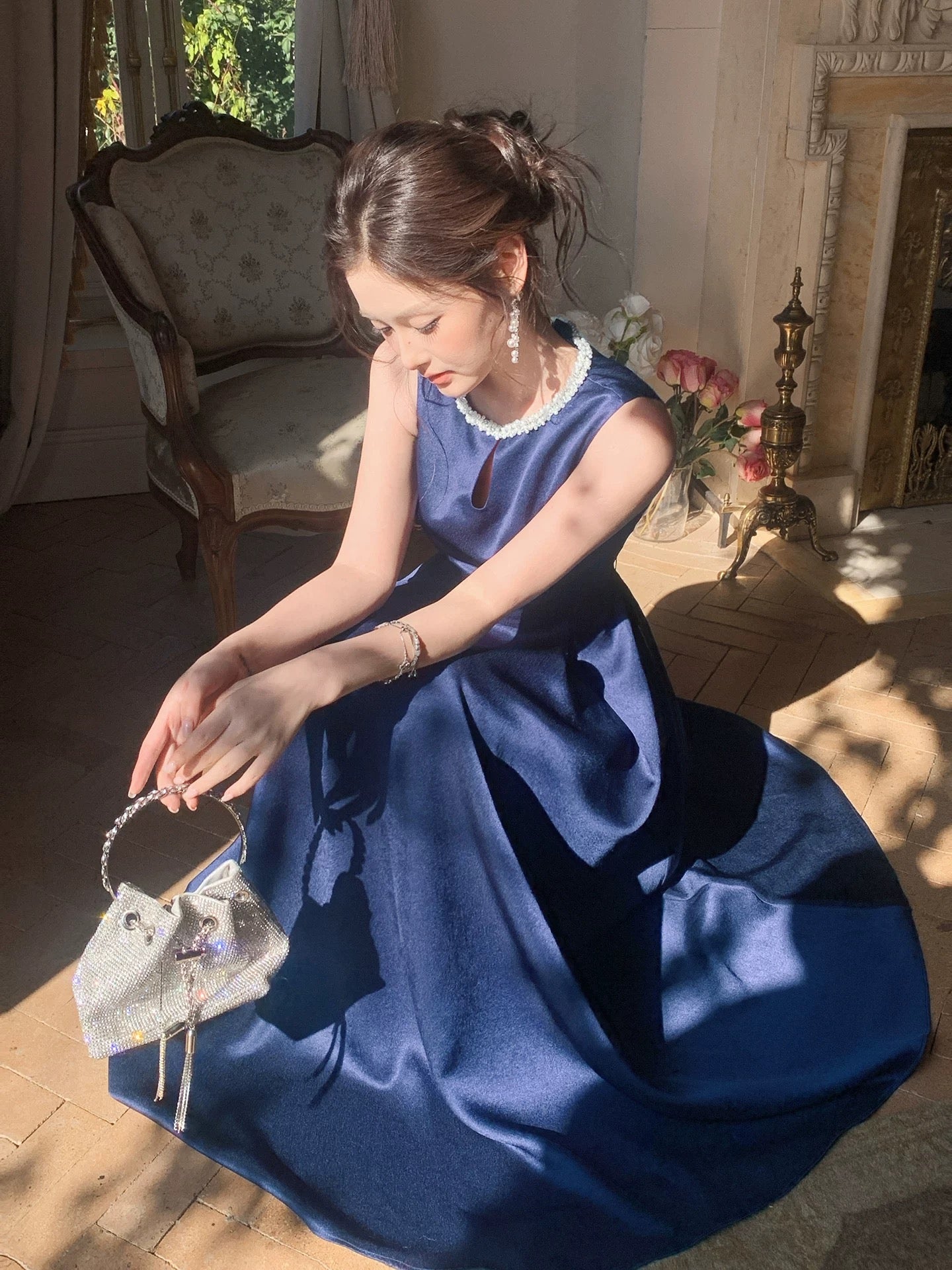 Chic A Line Scoop Royal Blue Wedding Guest Dresses Long Prom Formal Dresses AB1852